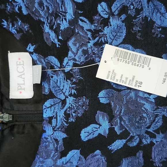 NWT! Place Special Occasion Elegant Blue Floral Kids Dress; 16 - Picture 3 of 14